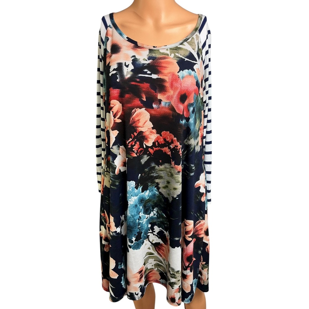 Floral Print Long Sleeve‎ Dress Honeyme Striped Sleeve Women's Dress Small